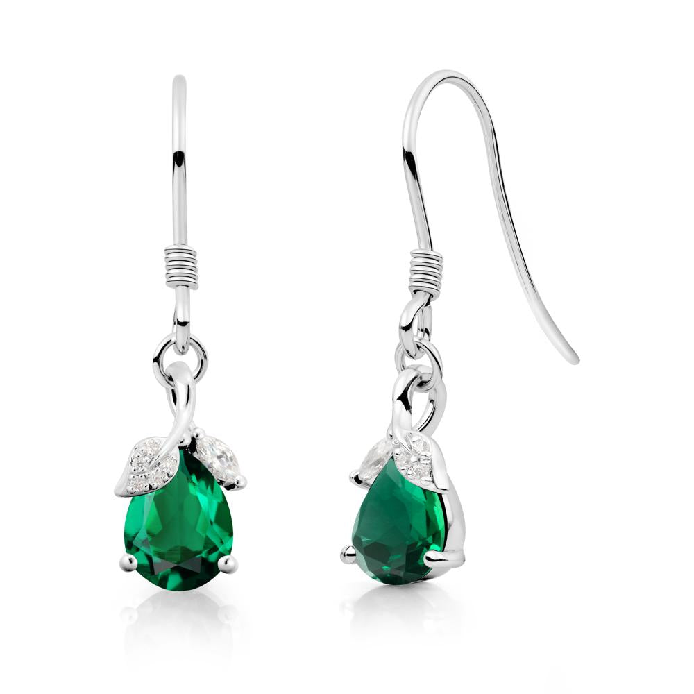 Teardrop Emerald French Hook Earrings - LUO Jewelry #metal_14k white gold
