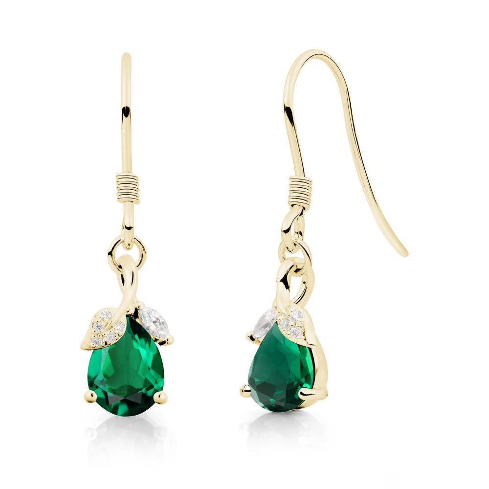 Teardrop Emerald French Hook Earrings - LUO Jewelry #metal_18k yellow gold