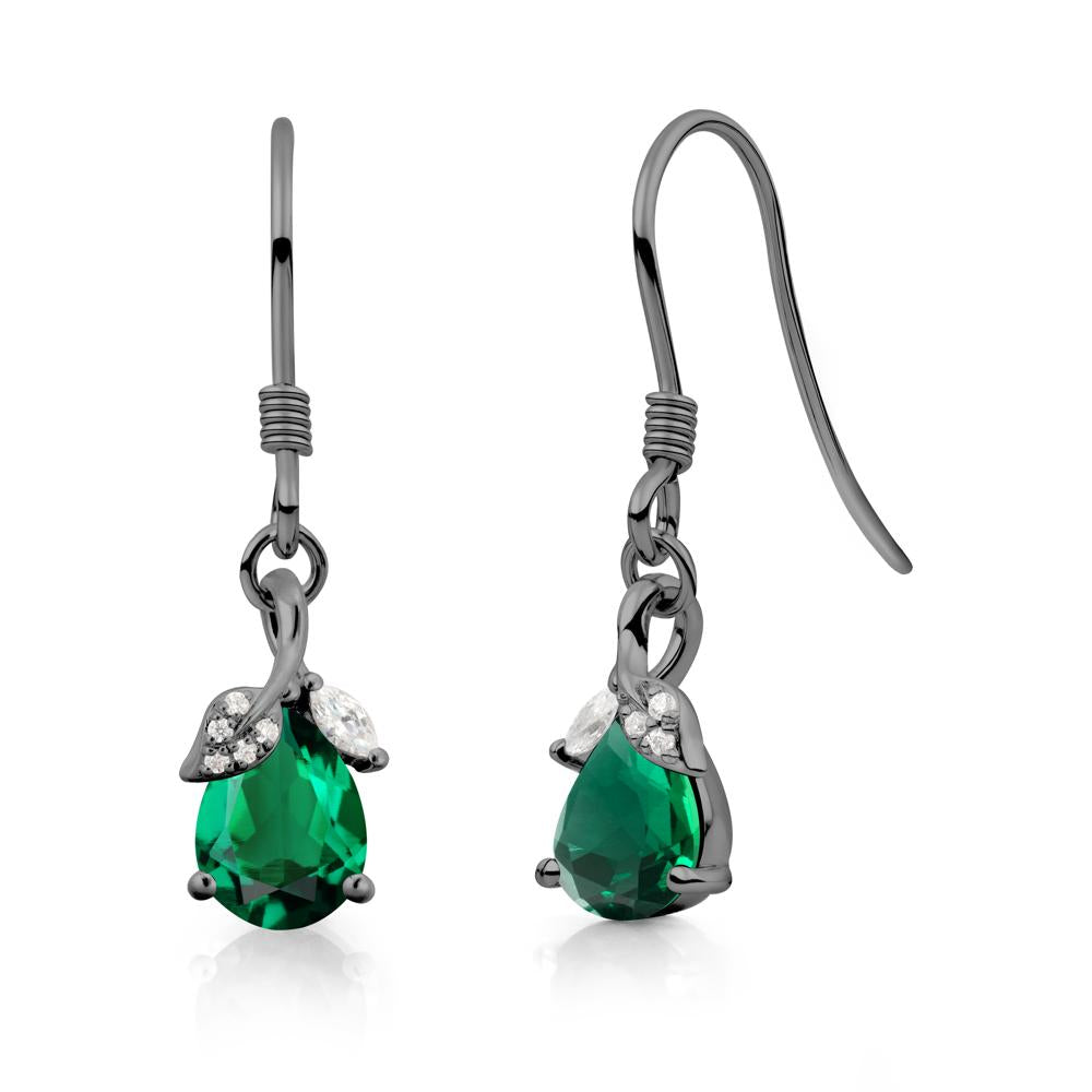 Teardrop Emerald French Hook Earrings - LUO Jewelry #metal_black finish sterling silver