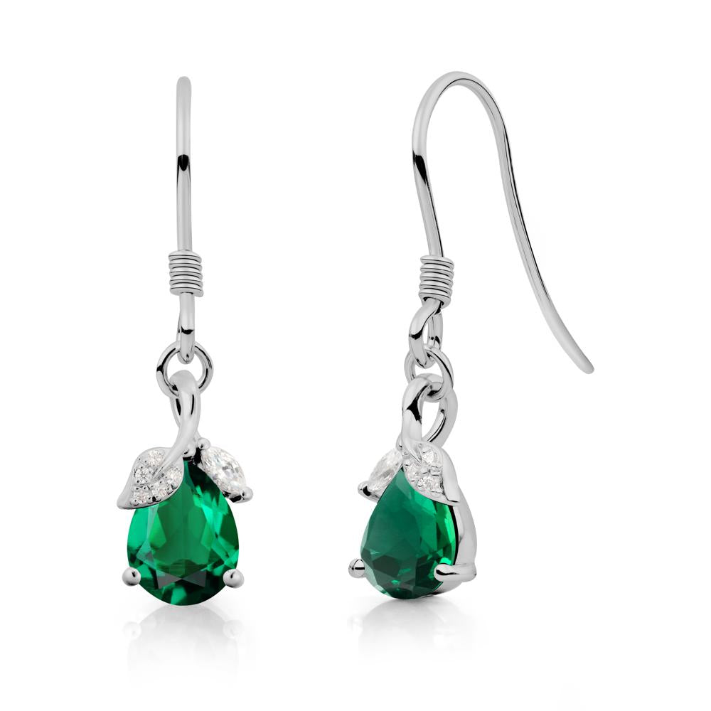Teardrop Emerald French Hook Earrings - LUO Jewelry #metal_platinum