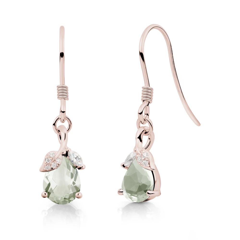 Nature Leaf Inspired Green Amethyst Earrings - LUO Jewelry #metal_14k rose gold