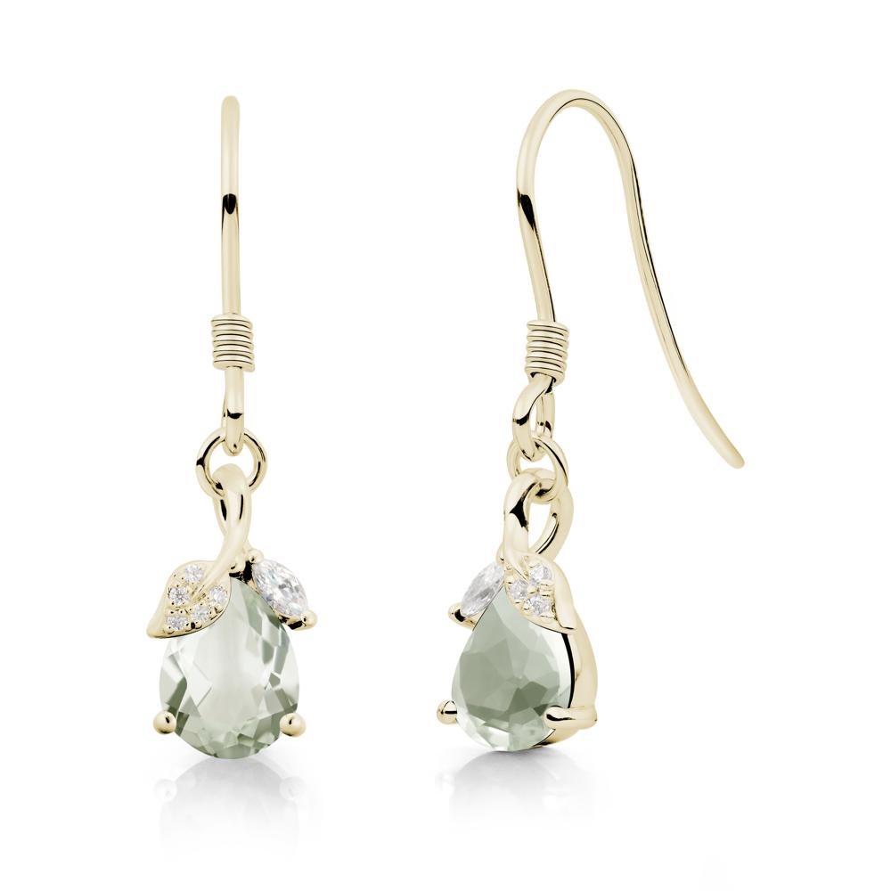 Nature Leaf Inspired Green Amethyst Earrings - LUO Jewelry #metal_14k yellow gold