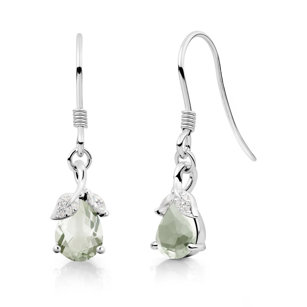 Nature Leaf Inspired Green Amethyst Earrings - LUO Jewelry #metal_18k white gold