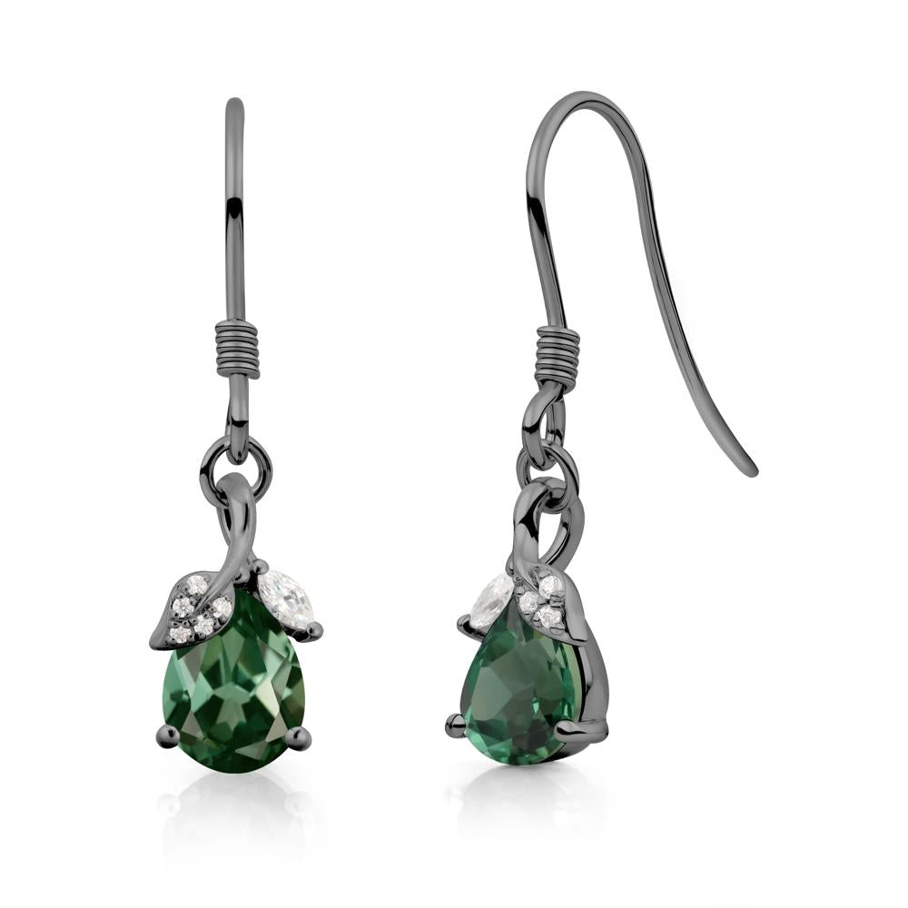 Nature Leaf Inspired Green Sapphire Earrings - LUO Jewelry #metal_black finish sterling silver
