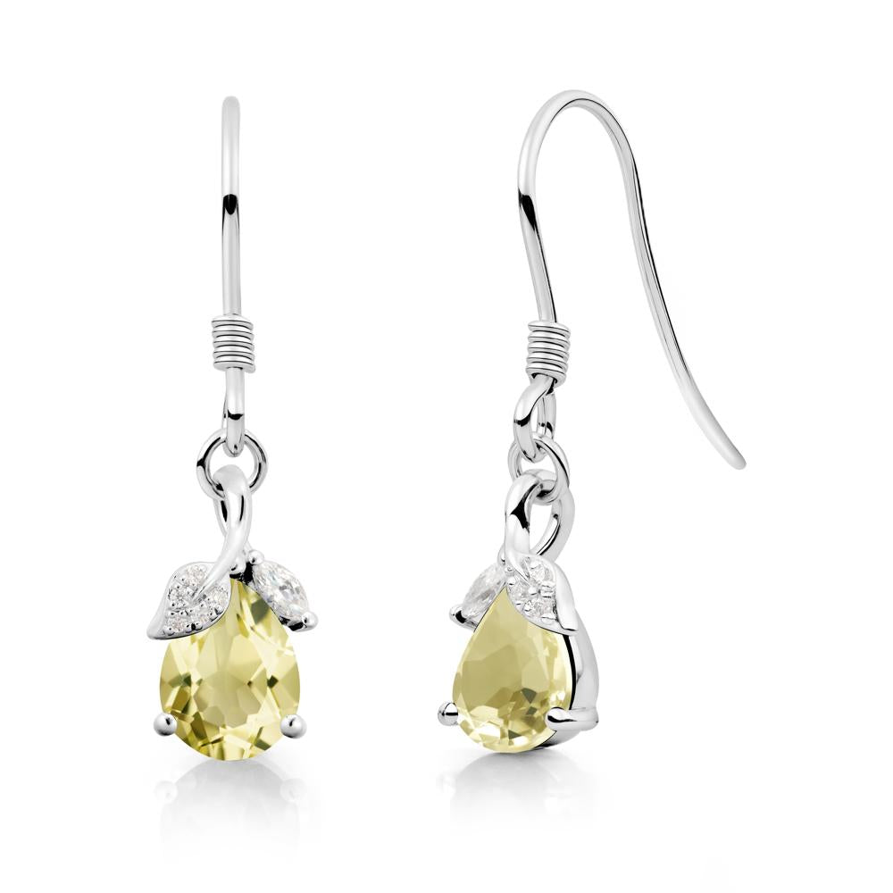 Pear Shaped Lemon Quartz Leaf Dangle Earrings - LUO Jewelry #metal_18k white gold