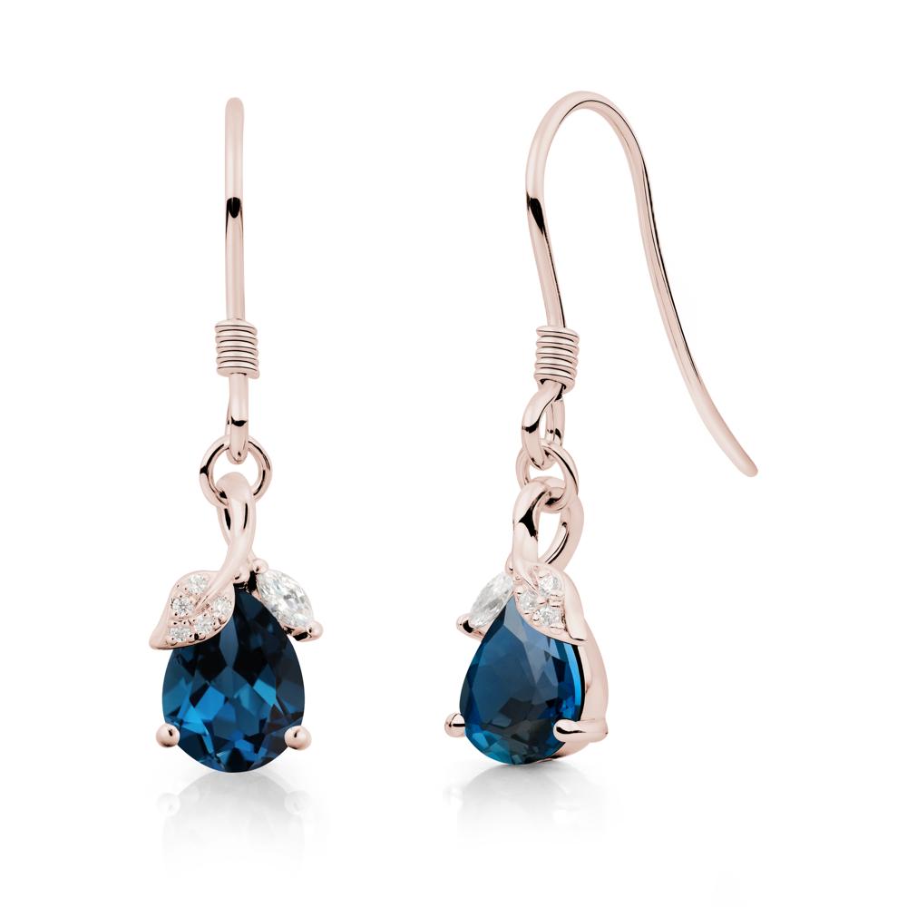 Teardrop London Blue Topaz French Hook Earrings - LUO Jewelry #metal_14k rose gold