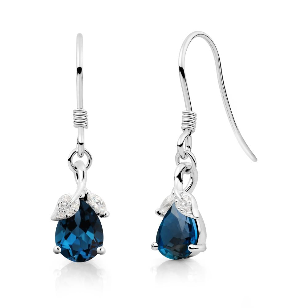 Teardrop London Blue Topaz French Hook Earrings - LUO Jewelry #metal_18k white gold