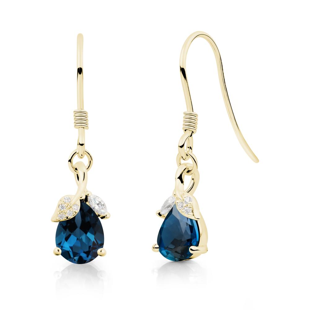 Teardrop London Blue Topaz French Hook Earrings - LUO Jewelry #metal_18k yellow gold