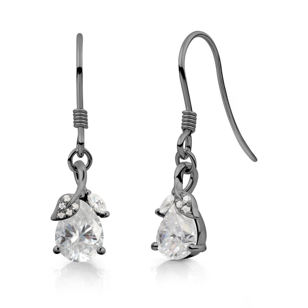 Teardrop Moissanite French Hook Earrings - LUO Jewelry #metal_black finish sterling silver