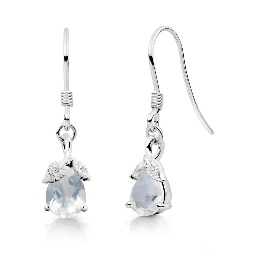 Pear Shaped Moonstone Leaf Dangle Earrings - LUO Jewelry #metal_14k white gold