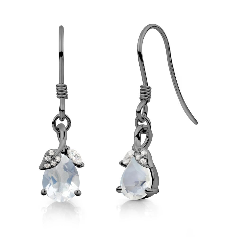 Pear Shaped Moonstone Leaf Dangle Earrings - LUO Jewelry #metal_black finish sterling silver
