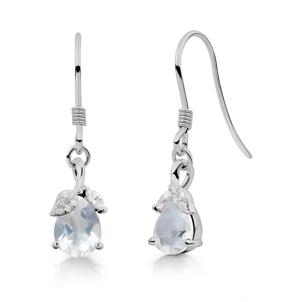 Pear Shaped Moonstone Leaf Dangle Earrings - LUO Jewelry #metal_platinum