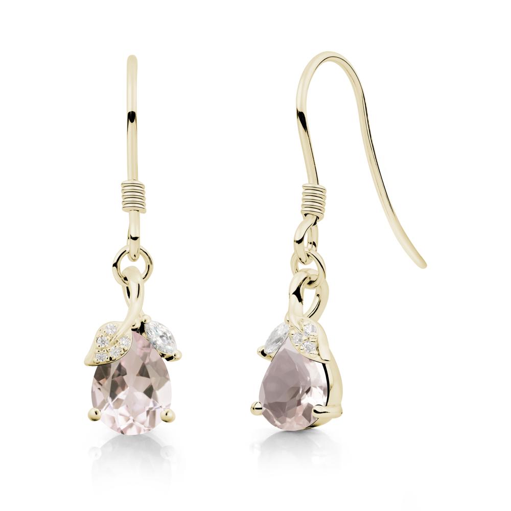 Pear Shaped Morganite Leaf Dangle Earrings - LUO Jewelry #metal_14k yellow gold