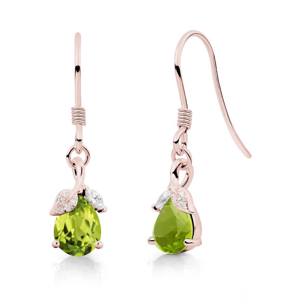 Pear Shaped Peridot Leaf Dangle Earrings - LUO Jewelry #metal_18k rose gold