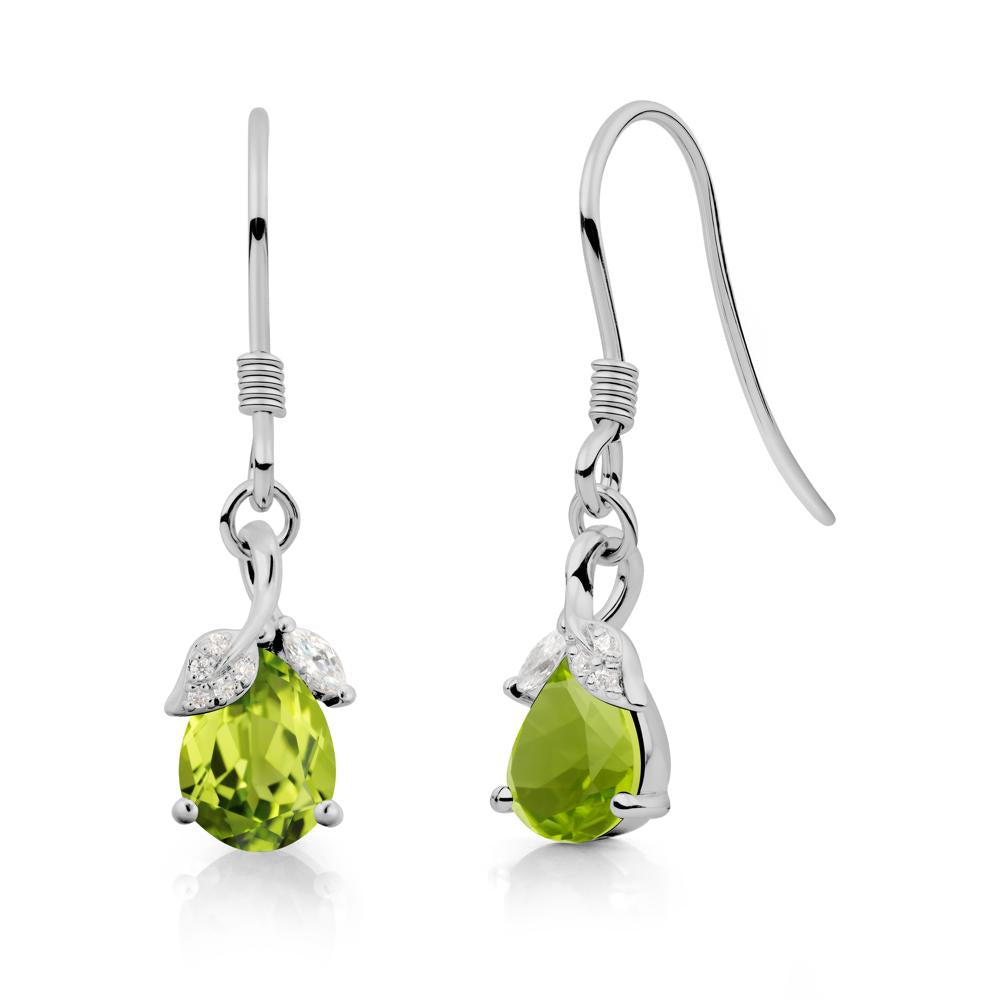 Pear Shaped Peridot Leaf Dangle Earrings - LUO Jewelry #metal_platinum
