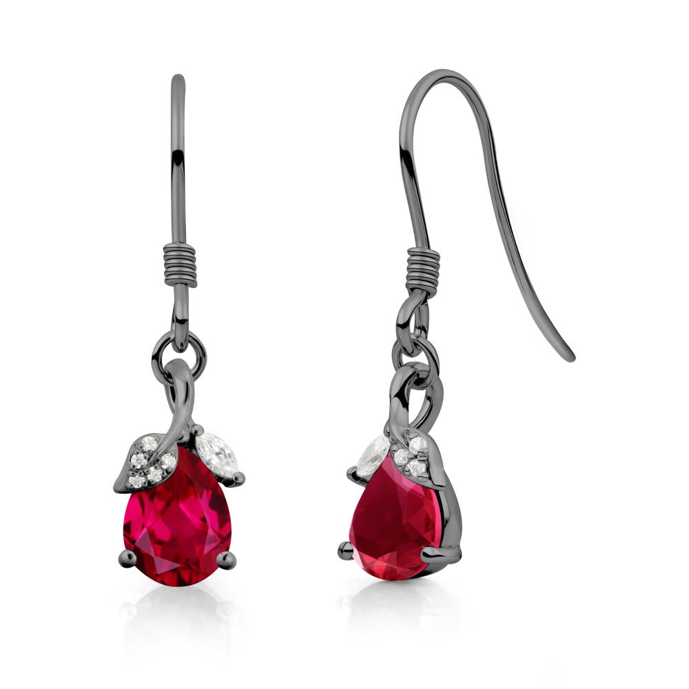 Nature Leaf Inspired Ruby Earrings - LUO Jewelry #metal_black finish sterling silver