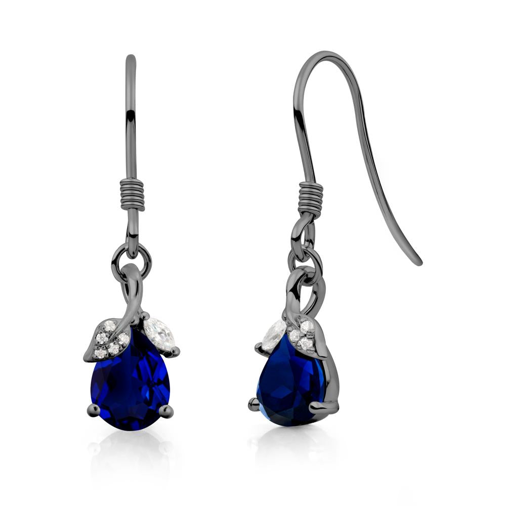 Teardrop Sapphire French Hook Earrings - LUO Jewelry #metal_black finish sterling silver