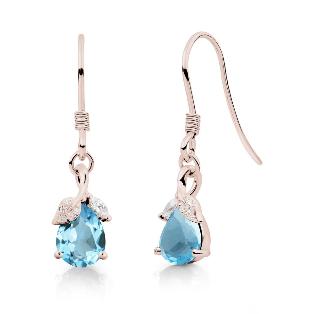 Teardrop Swiss Blue Topaz French Hook Earrings - LUO Jewelry #metal_14k rose gold
