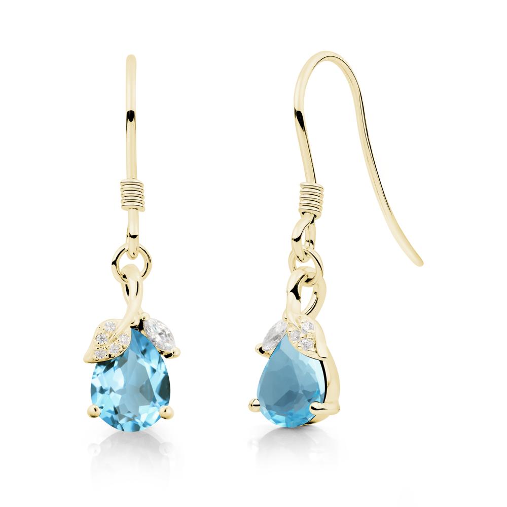 Teardrop Swiss Blue Topaz French Hook Earrings - LUO Jewelry #metal_18k yellow gold