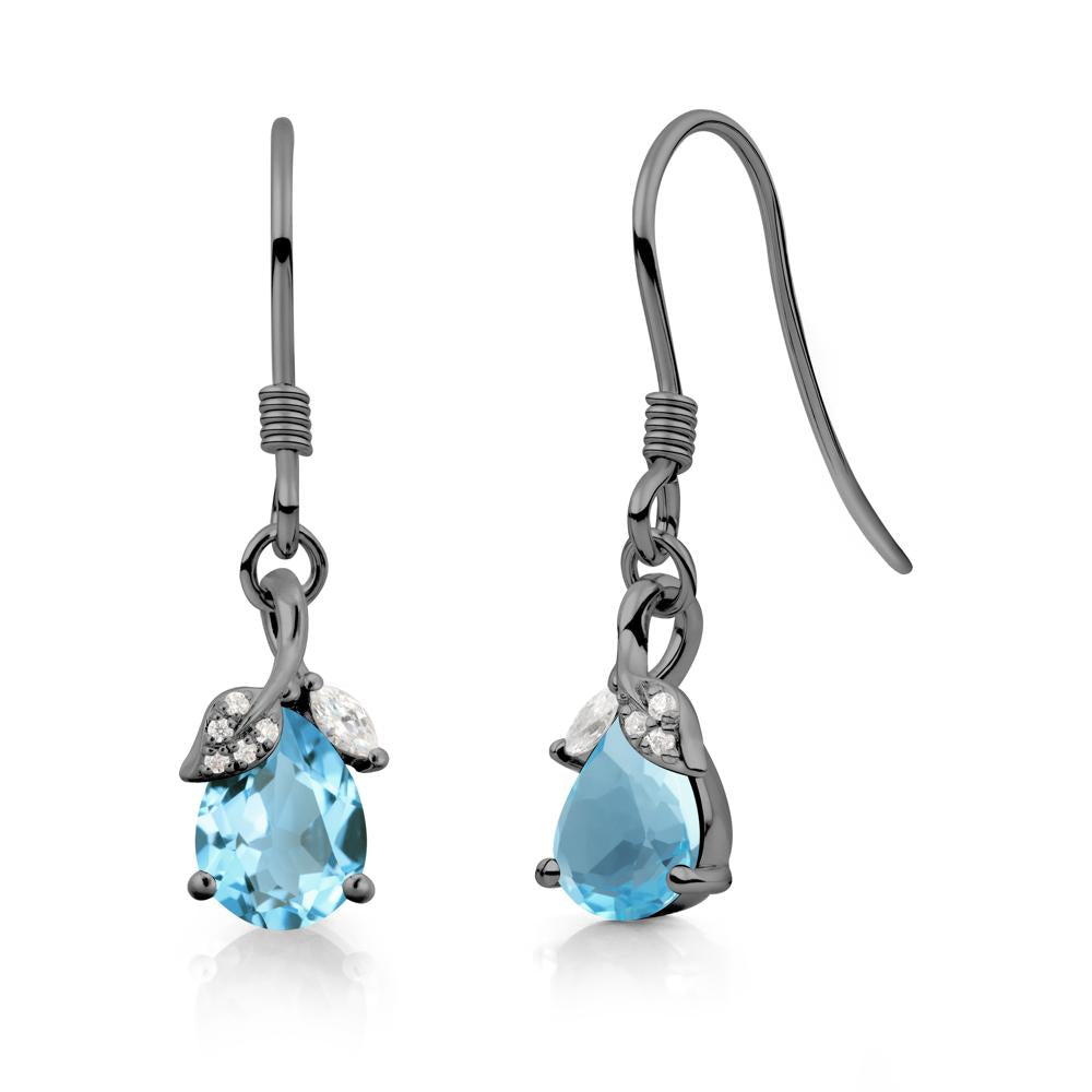 Teardrop Swiss Blue Topaz French Hook Earrings - LUO Jewelry #metal_black finish sterling silver