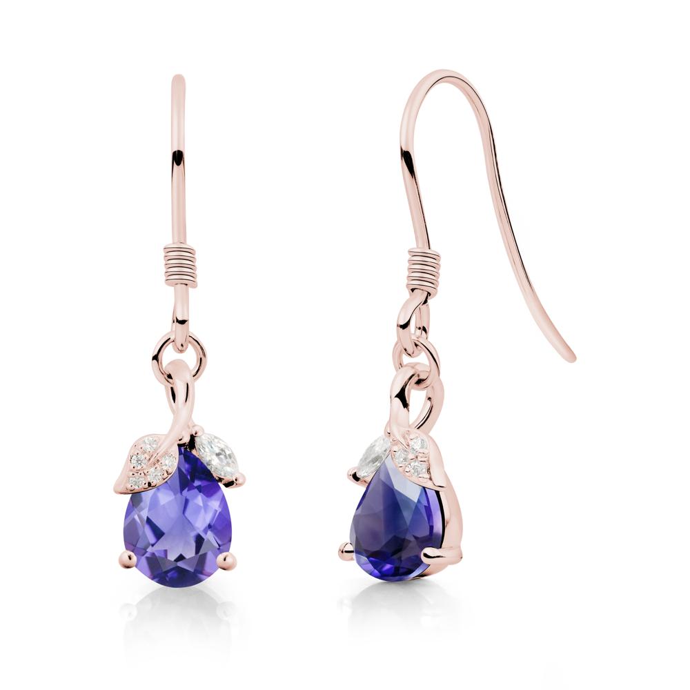 Pear Shaped Tanzanite Leaf Dangle Earrings - LUO Jewelry #metal_18k rose gold