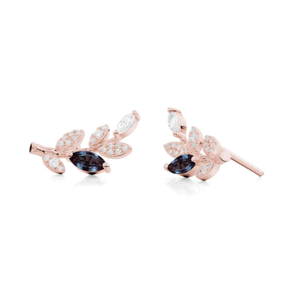 Marquise Alexandrite Olive Branch Stud Earrings - LUO Jewelry #metal_18k rose gold