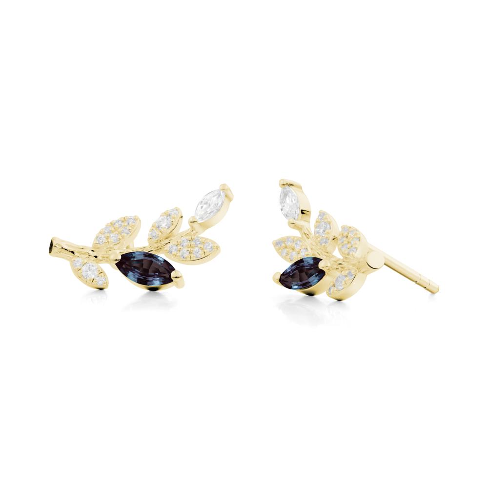 Marquise Alexandrite Olive Branch Stud Earrings - LUO Jewelry #metal_18k yellow gold