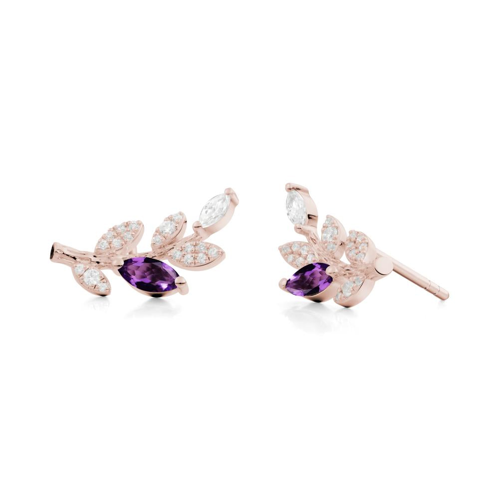Marquise Amethyst Vine Leaf  Earrings - LUO Jewelry #metal_14k rose gold
