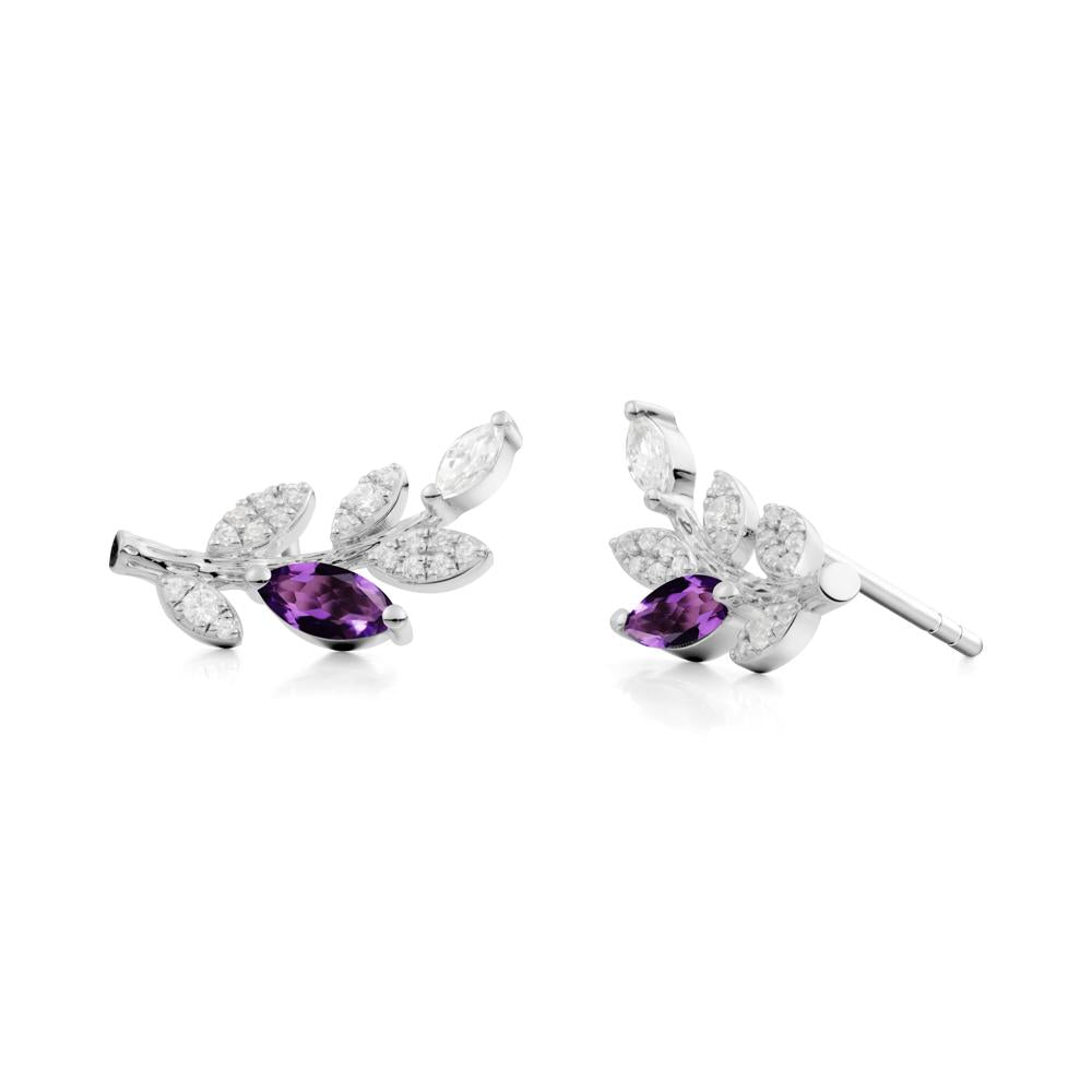 Marquise Amethyst Vine Leaf  Earrings - LUO Jewelry #metal_14k white gold