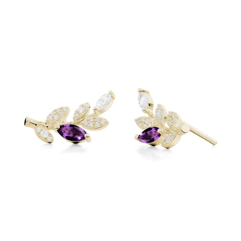 Marquise Amethyst Vine Leaf  Earrings - LUO Jewelry #metal_14k yellow gold