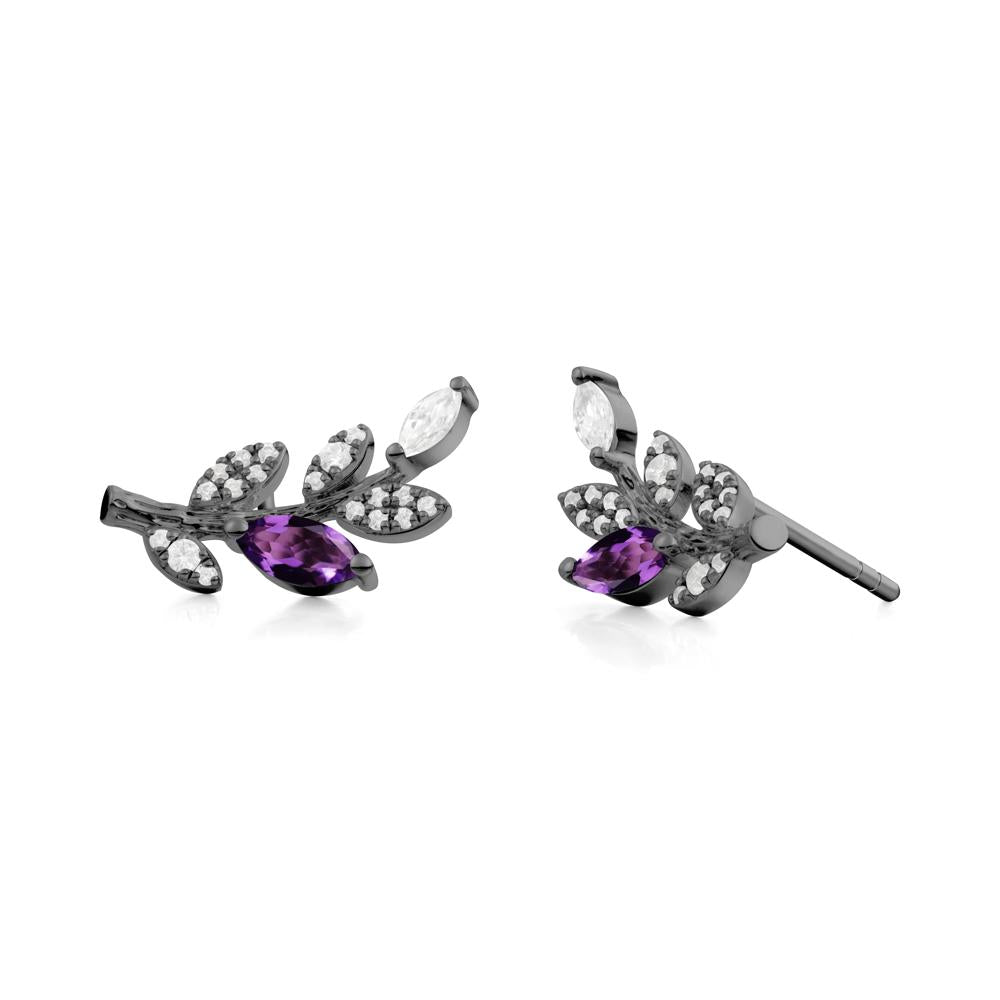 Marquise Amethyst Vine Leaf  Earrings - LUO Jewelry #metal_black finish sterling silver