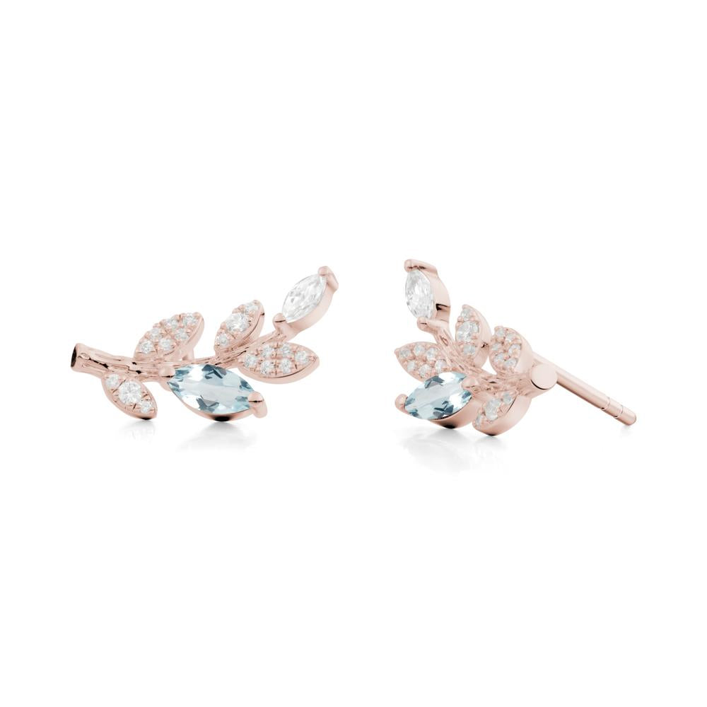 Marquise Aquamarine Vine Leaf  Earrings - LUO Jewelry #metal_14k rose gold