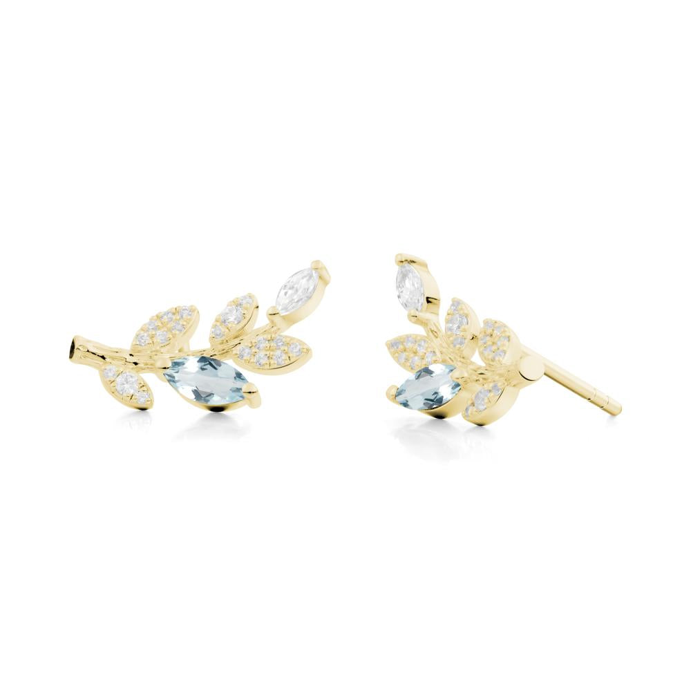 Marquise Aquamarine Vine Leaf  Earrings - LUO Jewelry #metal_18k yellow gold