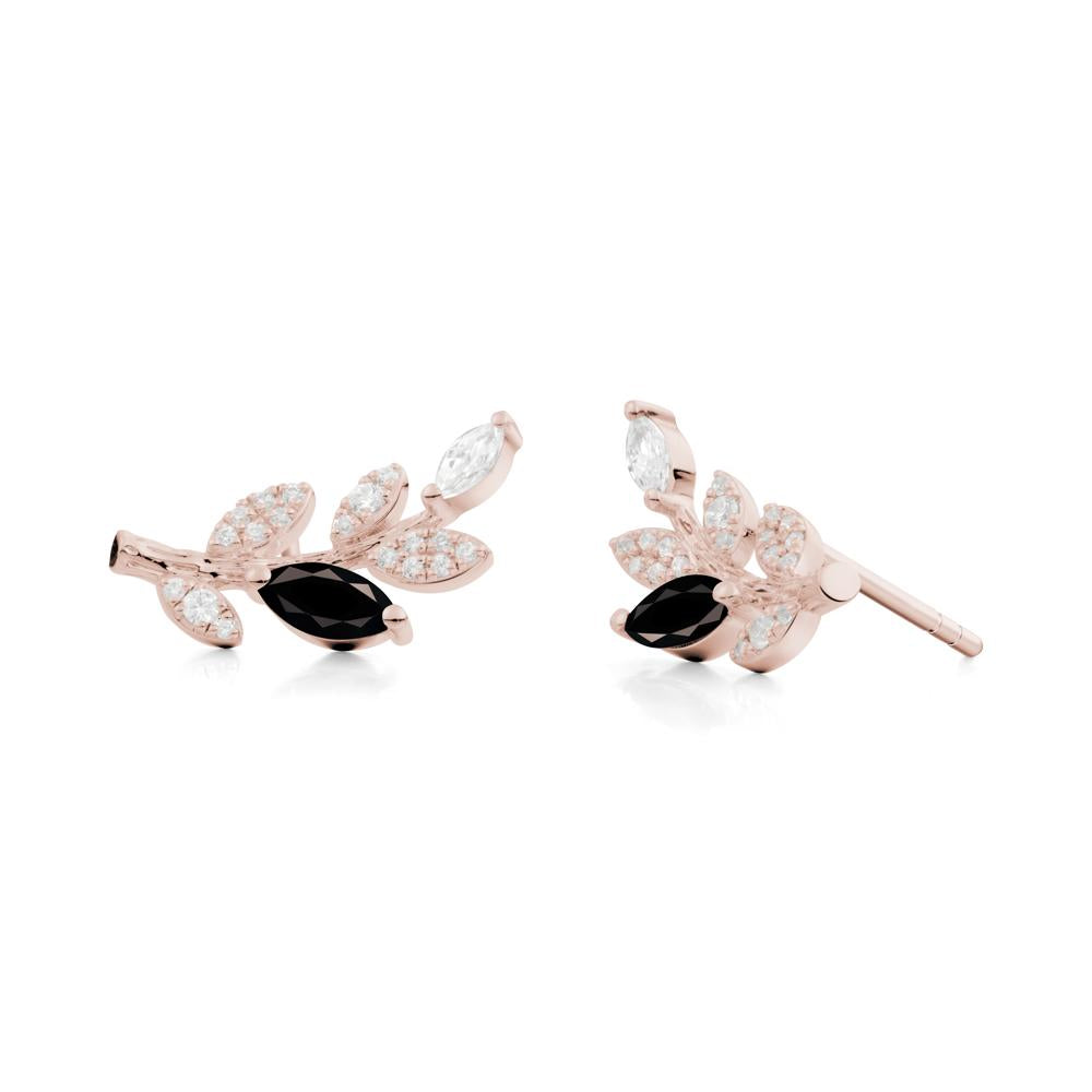 Marquise Black Spinel Olive Branch Stud Earrings - LUO Jewelry #metal_14k rose gold