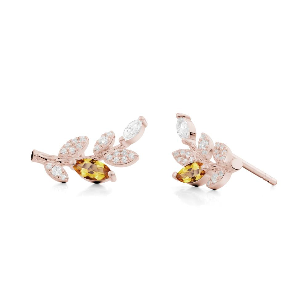 Citrine Olive Branch Stud Earrings - LUO Jewelry #metal_14k rose gold