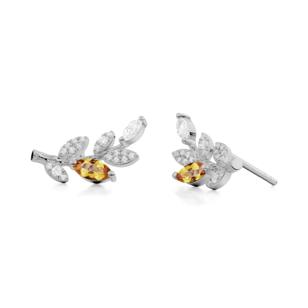 Citrine Olive Branch Stud Earrings - LUO Jewelry #metal_platinum