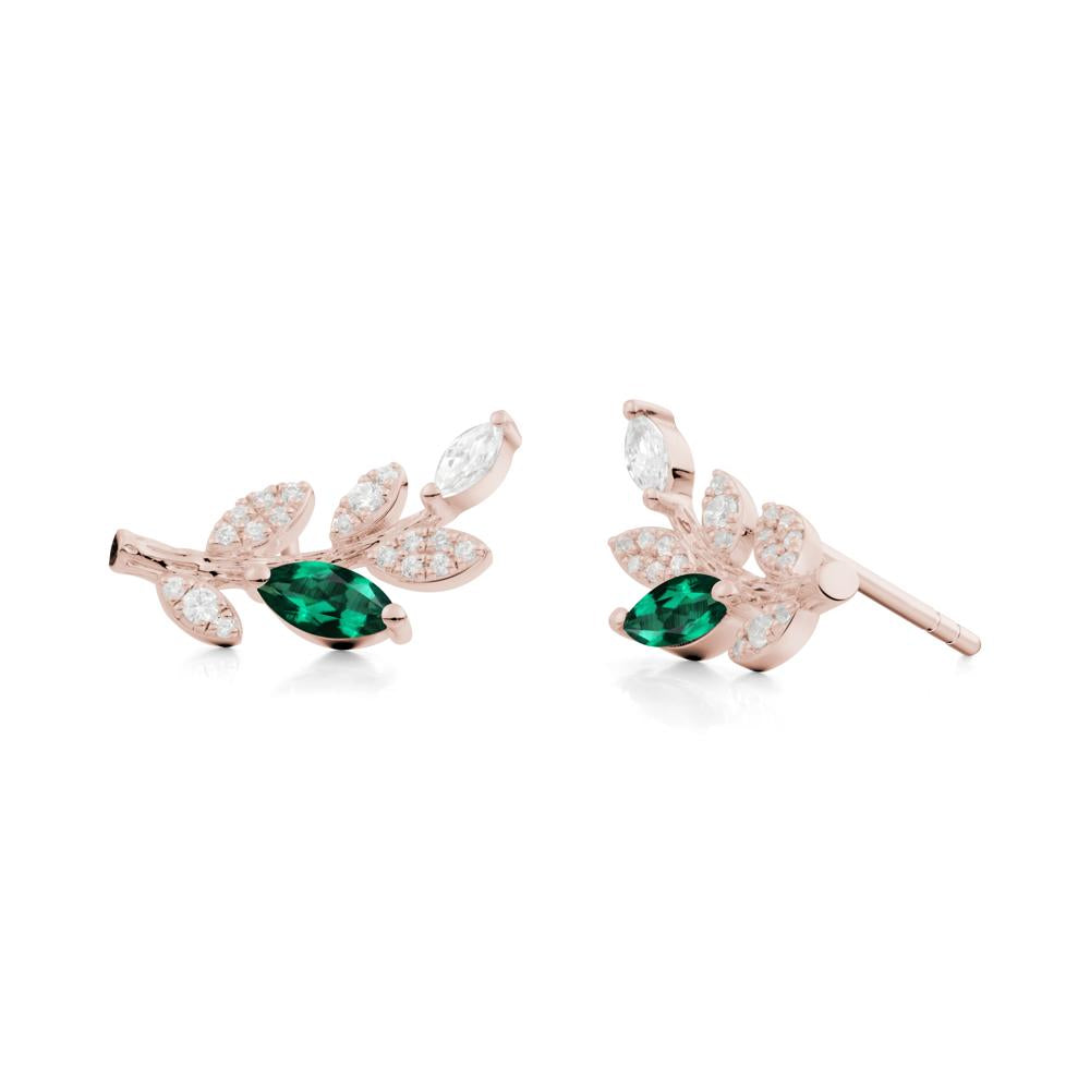 Emerald Olive Branch Stud Earrings - LUO Jewelry #metal_14k rose gold