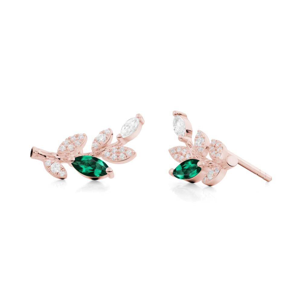 Emerald Olive Branch Stud Earrings - LUO Jewelry #metal_18k rose gold