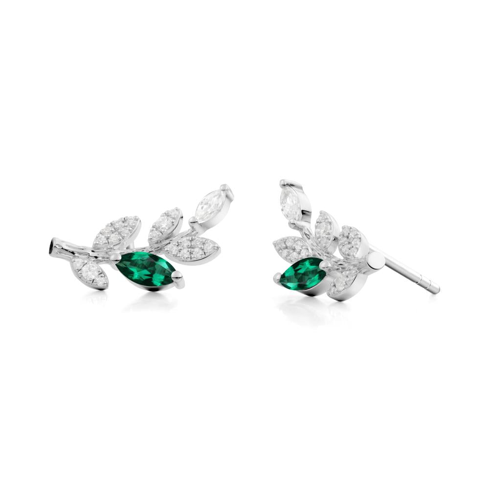 Emerald Olive Branch Stud Earrings - LUO Jewelry #metal_18k white gold