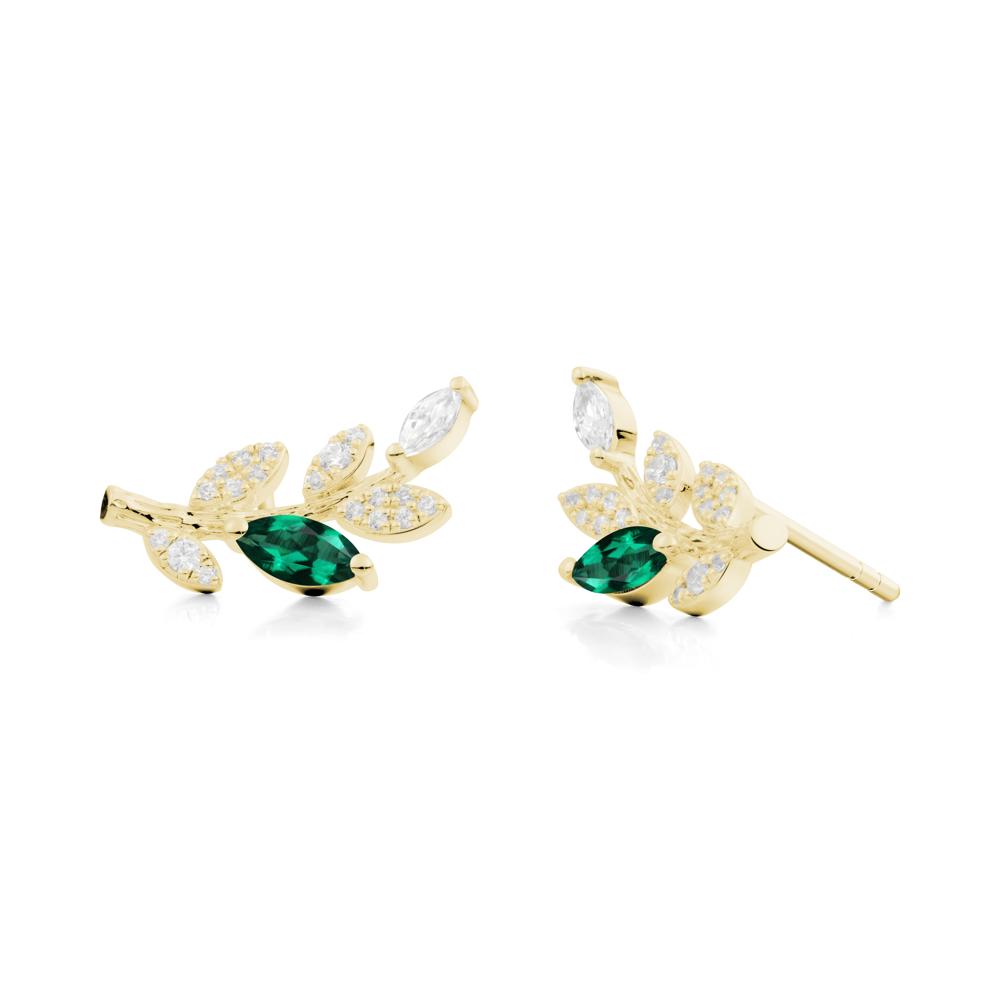 Emerald Olive Branch Stud Earrings - LUO Jewelry #metal_18k yellow gold