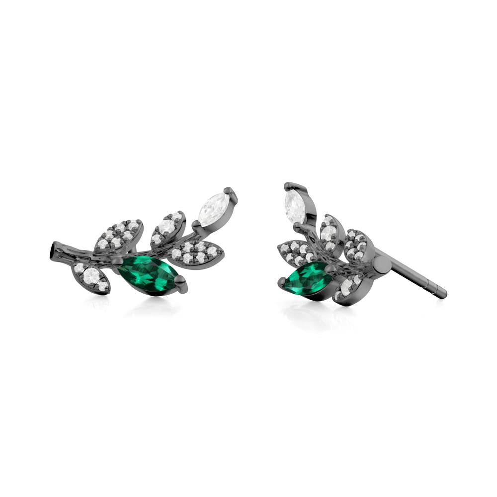 Emerald Olive Branch Stud Earrings - LUO Jewelry #metal_black finish sterling silver