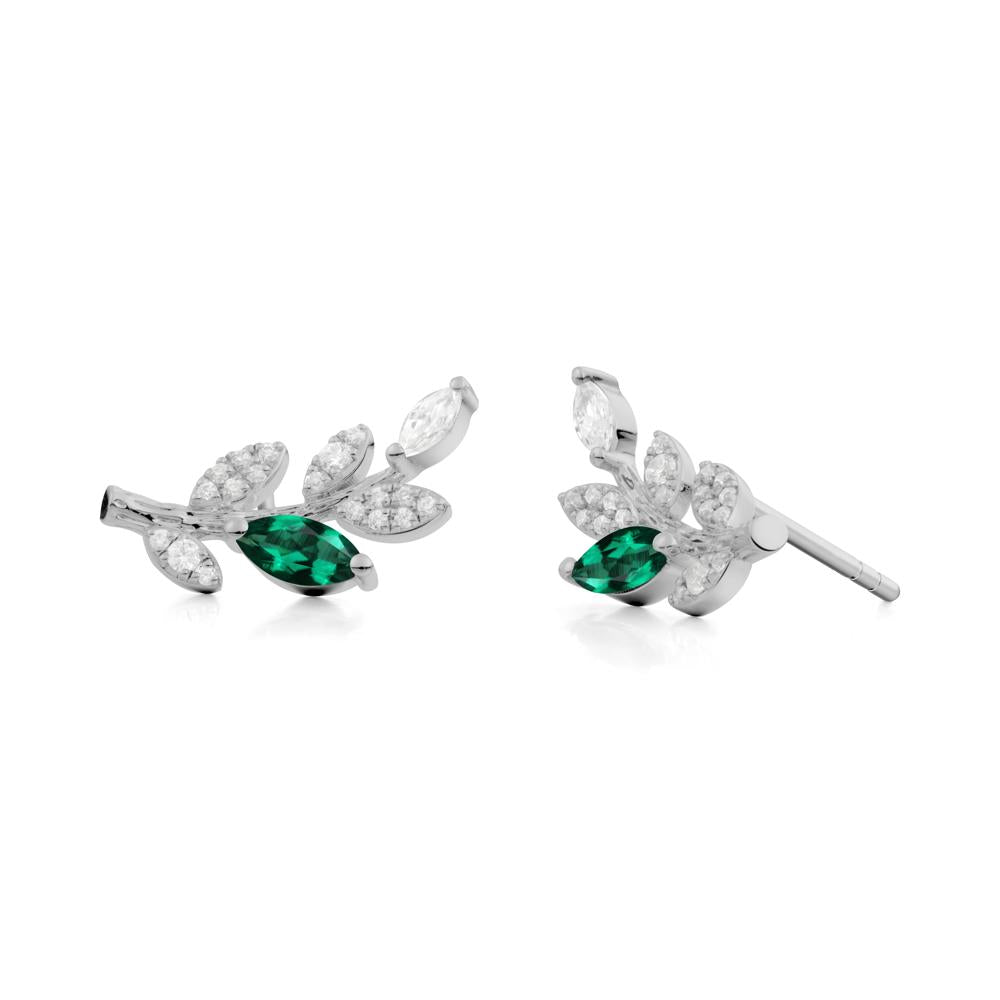 Emerald Olive Branch Stud Earrings - LUO Jewelry #metal_platinum