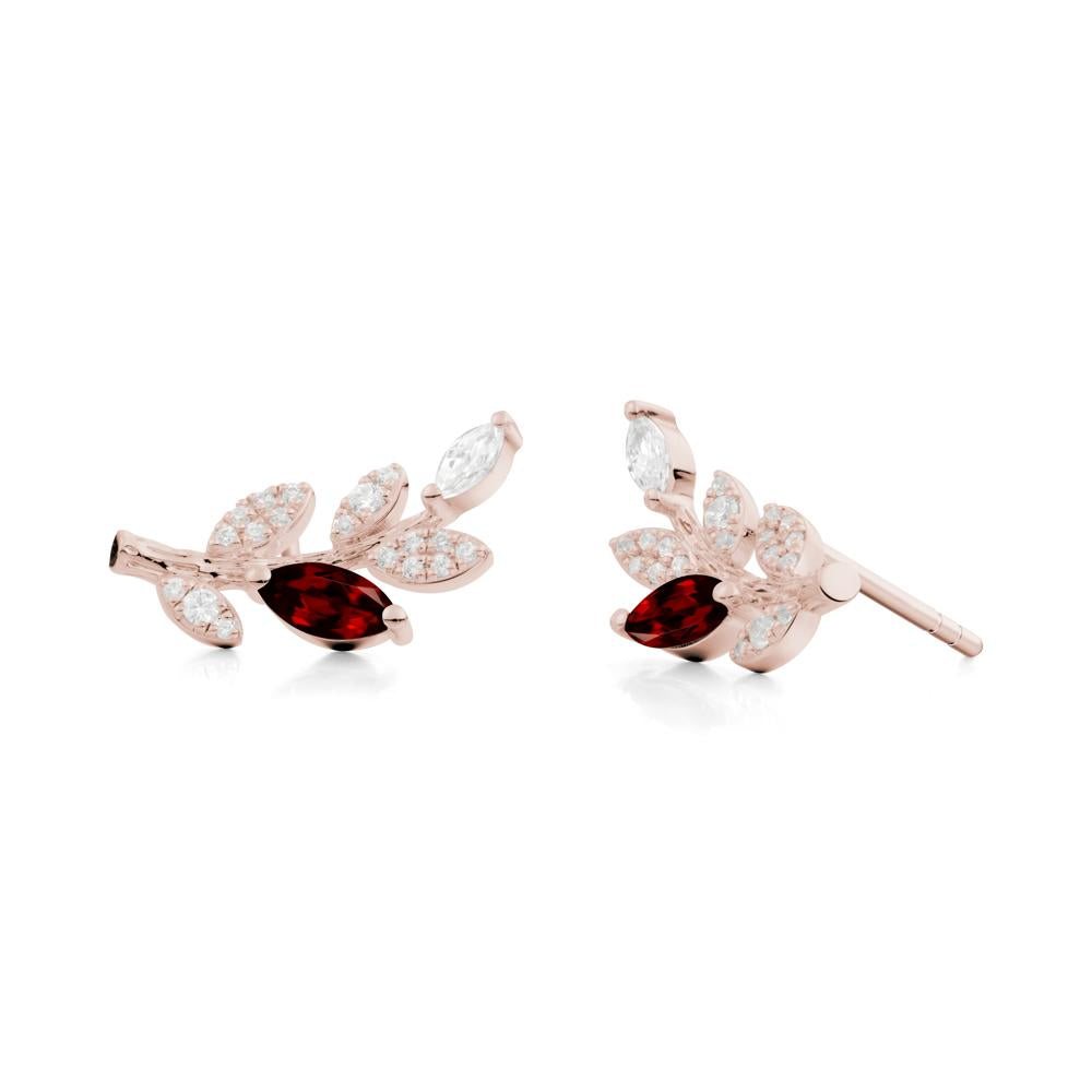 Marquise Garnet Vine Leaf  Earrings - LUO Jewelry #metal_14k rose gold