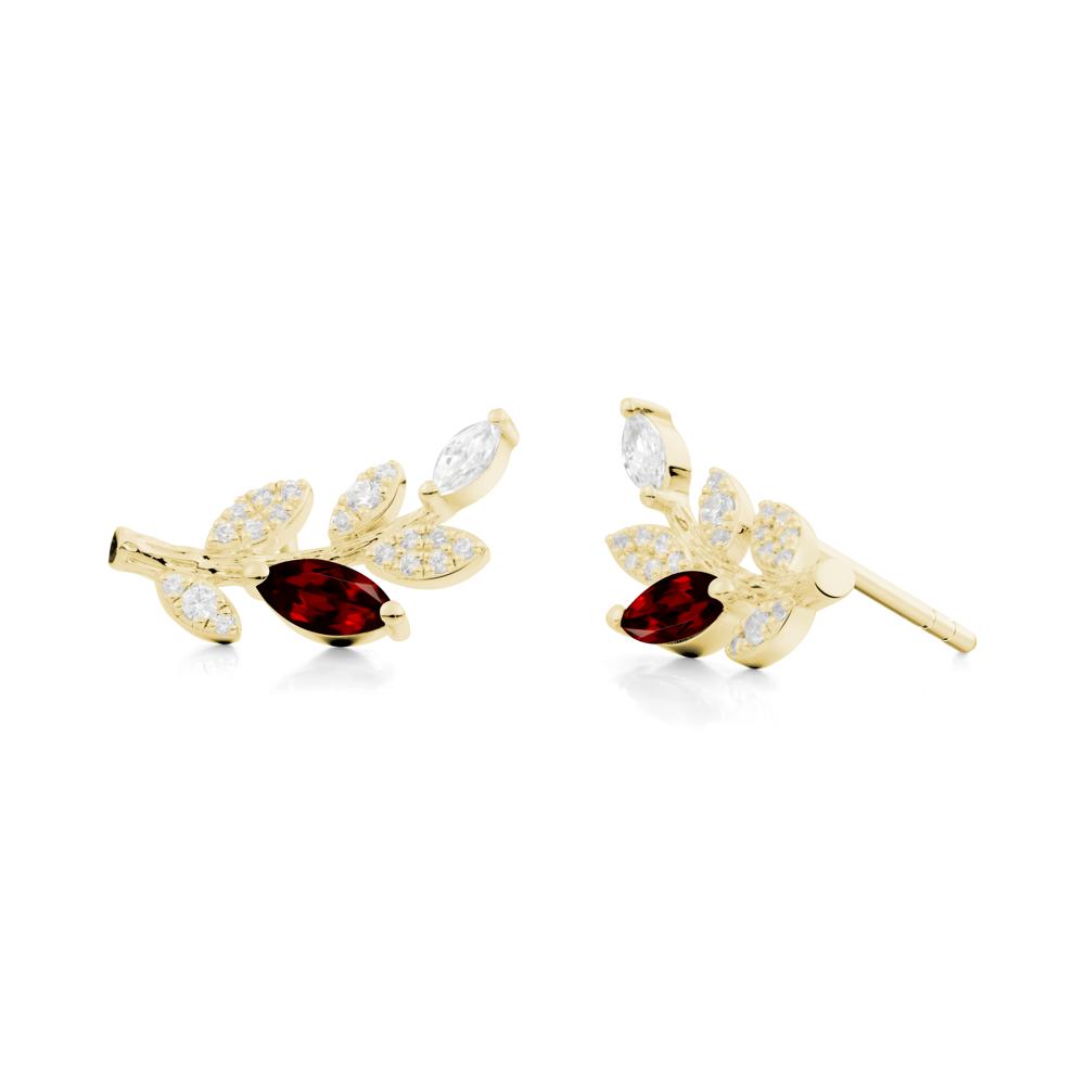 Marquise Garnet Vine Leaf  Earrings - LUO Jewelry #metal_18k yellow gold