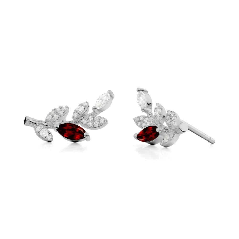 Marquise Garnet Vine Leaf  Earrings - LUO Jewelry #metal_platinum
