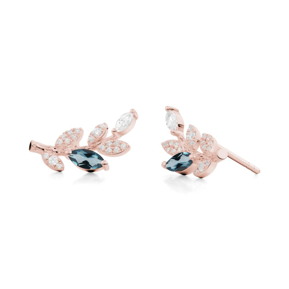 London Blue Topaz Olive Branch Stud Earrings - LUO Jewelry #metal_18k rose gold