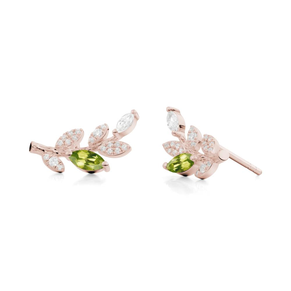 Marquise Peridot Olive Branch Stud Earrings - LUO Jewelry #metal_14k rose gold