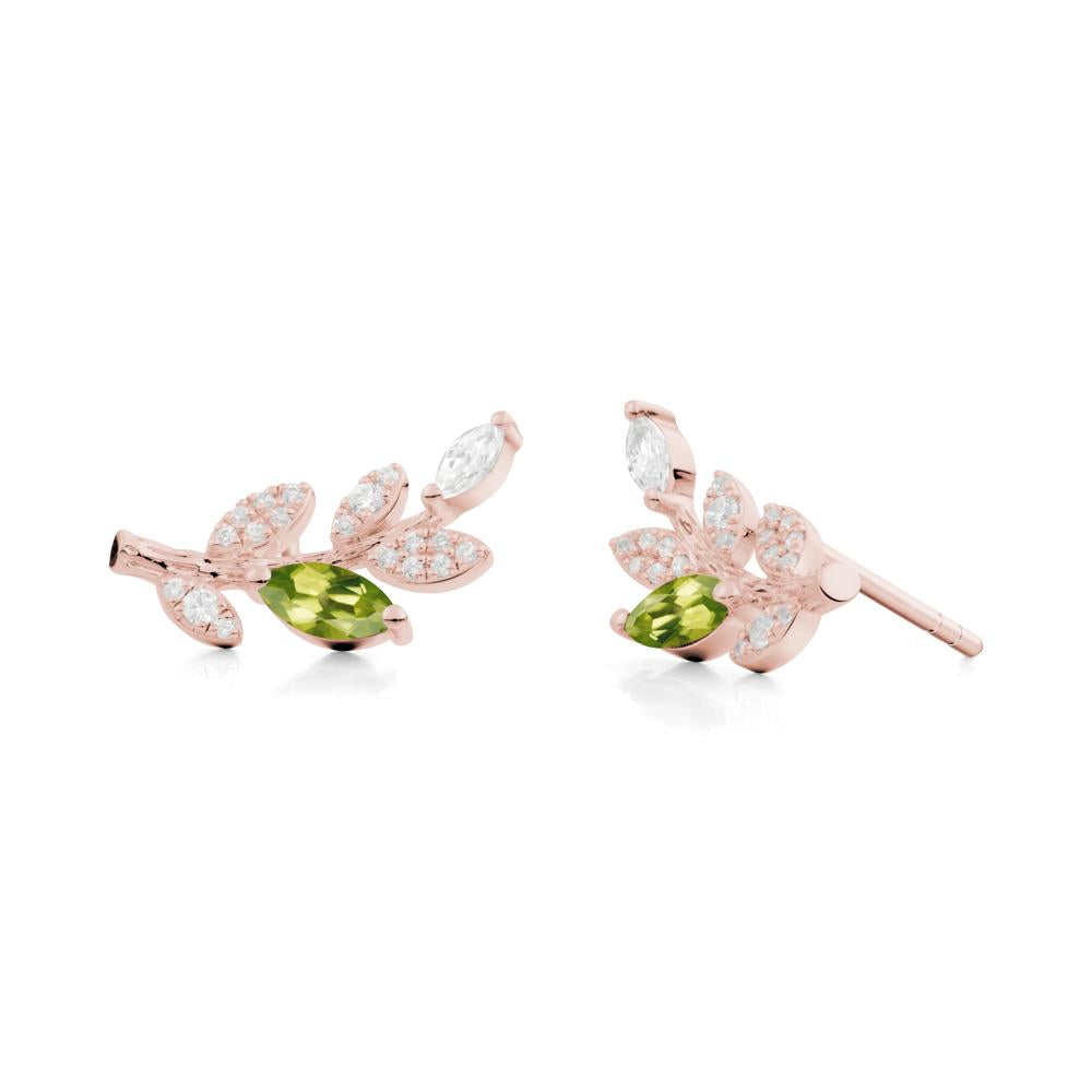 Marquise Peridot Olive Branch Stud Earrings - LUO Jewelry #metal_18k rose gold