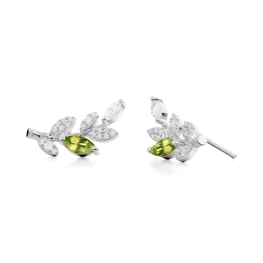 Marquise Peridot Olive Branch Stud Earrings - LUO Jewelry #metal_18k white gold