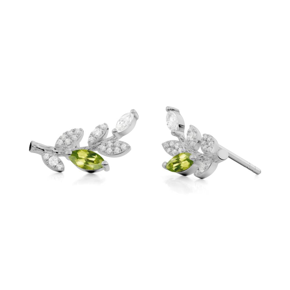 Marquise Peridot Olive Branch Stud Earrings - LUO Jewelry #metal_platinum